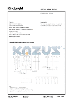 APSA56-21GWW datasheet - Surface mount display. Green (peak wavelength 565 nm). Lens type white diffused.