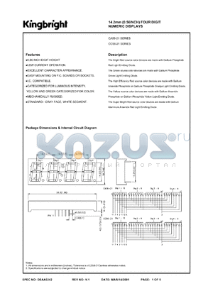 CA56-21HWA datasheet - 6.2 mm (0.25 inch) four digit numeric display. Bright red.