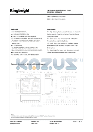 DA56-11EWA datasheet - 14.22 mm (0.56 inch) dual digit numeric display. High efficiency red.