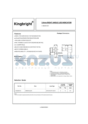 L1384AD/GD datasheet - 3.4 mm right angle LED indicator. Green. Lens type green diffused.