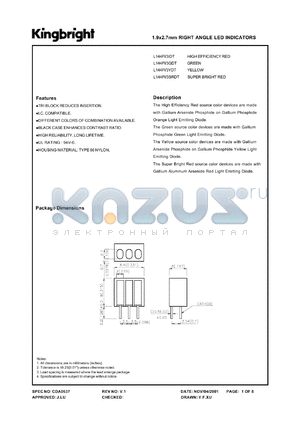 L144FI/3SRDT datasheet - 1.9 x 2.7 mm right angle LED indicator. Super bright red. Lens type red diffused.