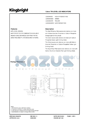 L2060NA/3ID datasheet - 1.8 mm tri-level LED indicator. High efficiency red. Lens type red diffused