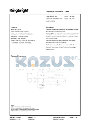L34AD datasheet - T-1 (3 mm) solid state lamp. Yellow. Lens type amber diffused.