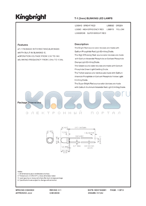 L36BYD datasheet - T-1 (3mm) blinking LED lamp. Yellow. Lens type yellow diffused.