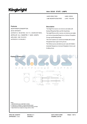 L44GD datasheet - 4 mm solid state lamp. Green. Lens type green diffused.