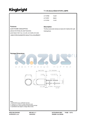 L7113PBD datasheet - T-1 3/4 (5 mm) solid state lamp. Blue. Case-color blue diffused.