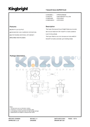 L7676CSEC-E datasheet - 7.6 mm x 7.6 mm super flux. Hyper orange.  Lens type water clear.