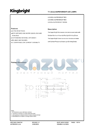 L934SRC/ datasheet - T-1 (3 mm) super bright LED lamp. Super bright red. Lens type water clear.