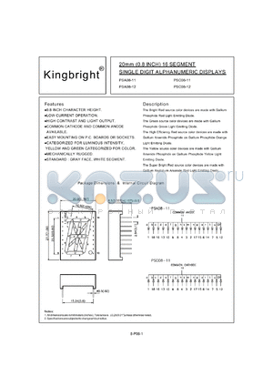 PSA08-11HWA datasheet - 20 mm (0.8 inch) 16 segment single digit alphanumeric display. Bright red.