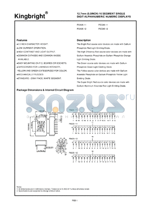 PSA05-11HWA datasheet - 12.7 mm (0.5 inch) 16 segment single digit alphanumeric numeric display. Bright red.