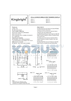 SC23-11GWA datasheet - 57 mm (2.3 inch) single digit numeric display. Green.