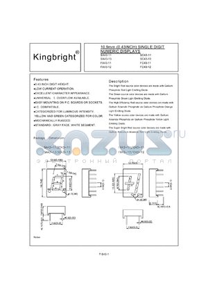 SC43-11HWA datasheet - 10.9 mm (0.43 inch) single digit numeric display. Bright red.