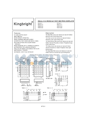 TC12-11HWA datasheet - 30 mm (1.2 inch) 5 x 7 dot matrix display. Bright red.