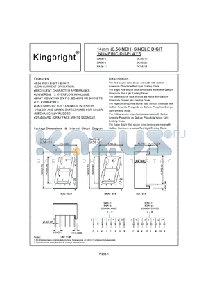 FA56-11HWA datasheet - 14 mm (0.56 inch) single digit numeric display. Bright red.