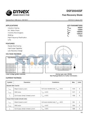 DSF2054SF45 datasheet - 4500V fast recovery diode