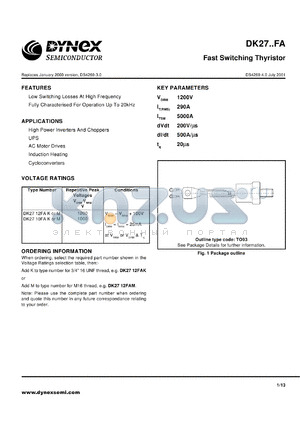 DK2712AK datasheet - 1200V fast switching thyristor