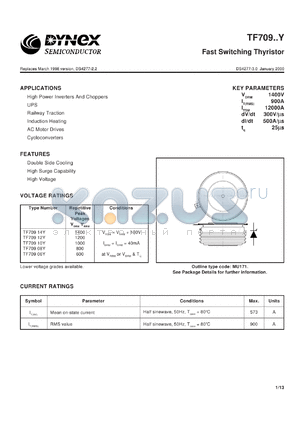 TF70914B datasheet - 1400V fast switching thyristor