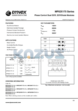 MP02HBT175-14 datasheet - 1400V phase control dual SCR, SCR/diode modules