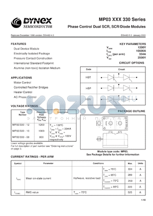 MP03/330-10 datasheet - 1000V phase control dual SCR, SCR/diode modules