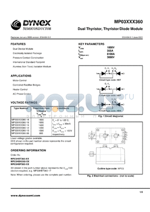 MP03HBP360-18 datasheet - 1800V dual thyristor, thyristor/diode module