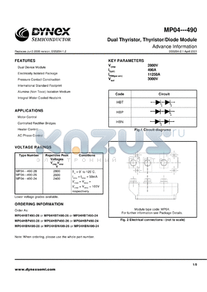 MP04HBN490-28 datasheet - 2800V dual thyristor, thyristor/diode module