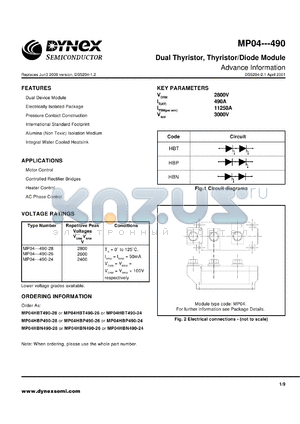 MP04HBN490-24 datasheet - 2400V dual thyristor, thyristor/diode module