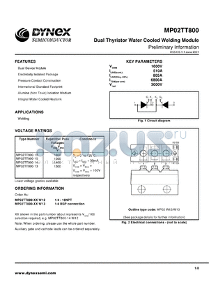 MP02TT800-12 datasheet - 1200V dual thyristor water cooled welding module