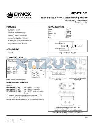 MP04TT1550-17 datasheet - 1700V dual thyristor water cooled welding module