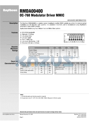 RMDA00400 datasheet - OC-768 modulator driver MMIC