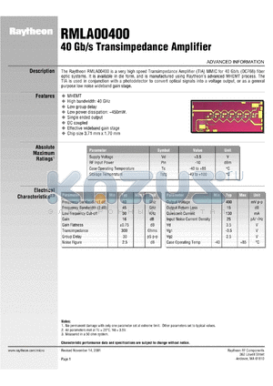 RMLA00400 datasheet - 40 Gb/s transimpedance amplifier