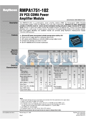 RMPA1751-102 datasheet - 3V PCS CDMA power amplifier module