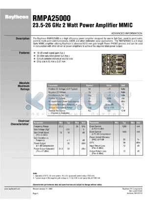 RMPA25000 datasheet - 23.5-26 GHz 2 Watt power amplifier MMIC