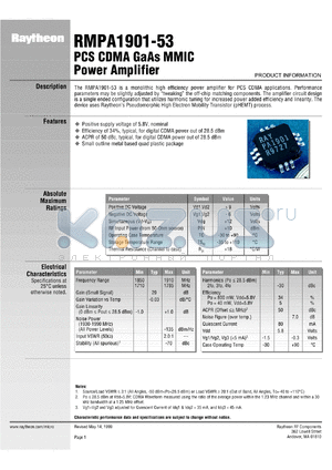 RMPA1901-53 datasheet - PCS CDMA GaAs power amplifier MMIC