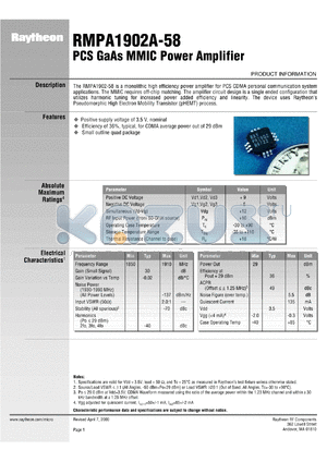 RMPA1902A-58 datasheet - PCS  GaAs power amplifier MMIC