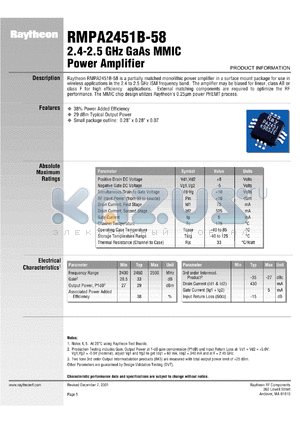 RMPA2451B-58 datasheet - 2.4-2.5 GHz  GaAs power amplifier MMIC