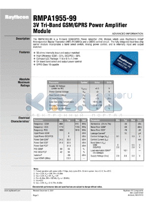 RMPA1955-99 datasheet - 3V tri-band GSM/GPRS power amplifier MMIC