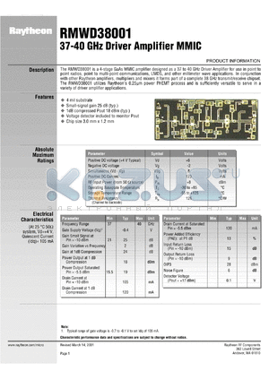 RMWD38001 datasheet - 37-40 GHz driver amplifier MMIC