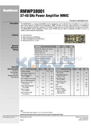 RMWP38001 datasheet - 37-40 GHz power amplifier MMIC