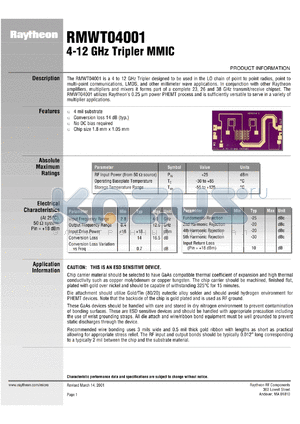 RMWT04001 datasheet - 4-12 GHz tripler MMIC