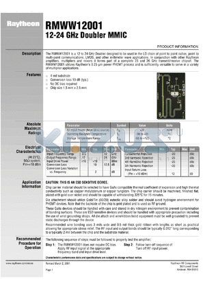 RMWW12001 datasheet - 12-24 GHz doubler MMIC