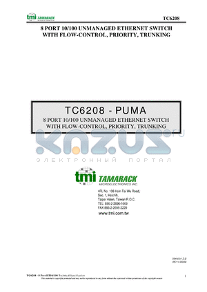 TC6208 datasheet - 8-port 10/100 unmanaged ethernet switch with flow-control, priority,trunking