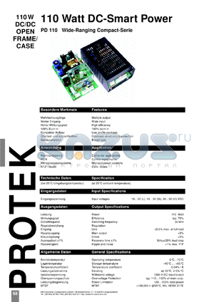 PD110-10LB datasheet - 110 W DC/DC open frame/case with 10-20 V input, 5 V/22 A output