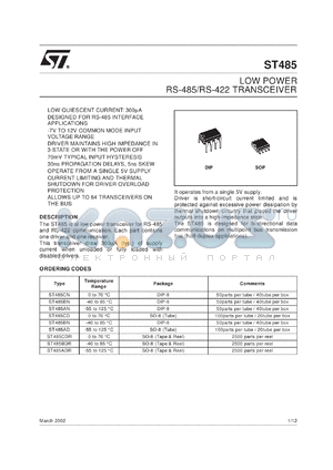 ST485AN datasheet - Low power transceiver