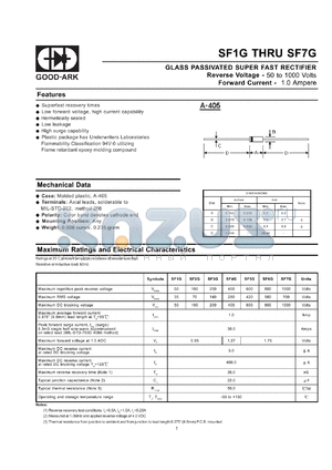 SF6G datasheet - 800 V, 1 A, Glass passivated super fast rectifier