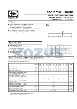 SB070 datasheet - 70 V, 1 A, Schottky barrier rectifier
