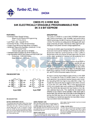 TU24C64PC-2.7 datasheet - CMOS I2C 2-wire bus 64 K electrically erasable programmable ROM 8K x 8BIT EEPROM