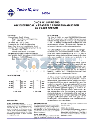 TU24C64SI datasheet - CMOS I2C 2-wire bus 64 K electrically erasable programmable ROM 8K x 8BIT EEPROM