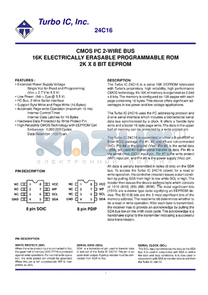 TU24C16BS3I datasheet - CMOS I2C 2-wire bus 16 K electrically erasable programmable ROM 2K x 8BIT EEPROM