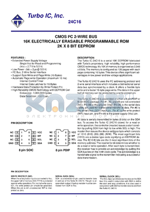 TU24C16BSI datasheet - CMOS I2C 2-wire bus 16 K electrically erasable programmable ROM 2K x 8BIT EEPROM