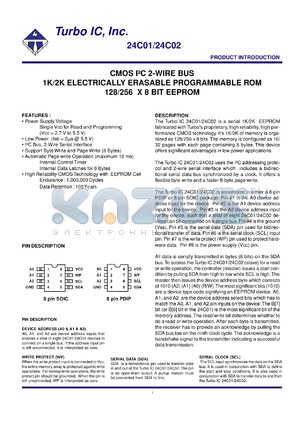 TU24C02BS3 datasheet - 2.7V-5.5V, CMOS I2C 2-wire bus 2K electrically erasable programmable ROM 256 x 8BIT EEPROM